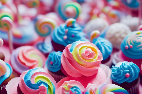 설탕고치기 파스텔 색깔의 음식으로 축하하기에 예이다 컵케이크 — 스톡 사진