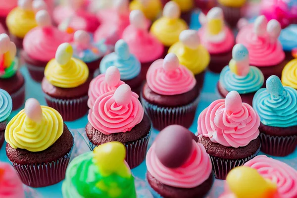 설탕고치기 파스텔 색깔의 음식으로 축하하기에 예이다 컵케이크 — 스톡 사진