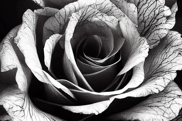 Vonalrajz Illusztráció Fekete Fehér Ropogós Vonalakkal Egy Kreatív Rózsa Virág — Stock Fotó