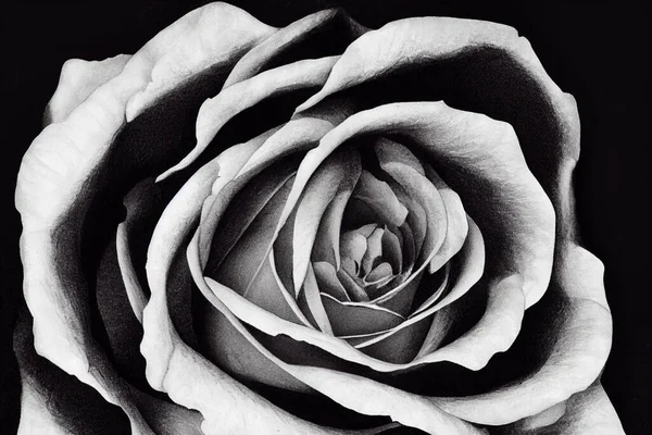 Vonalrajz Illusztráció Fekete Fehér Ropogós Vonalakkal Rózsavirág — Stock Fotó