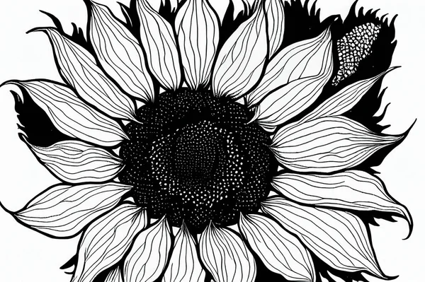 Kresba Čáry Ilustrace Černá Bílá Křupavými Čárami Slunečnice — Stock fotografie