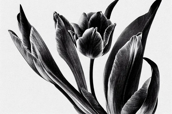 Vonalrajz Illusztráció Fekete Fehér Ropogós Vonalakkal Egy Tulipán Virág — Stock Fotó