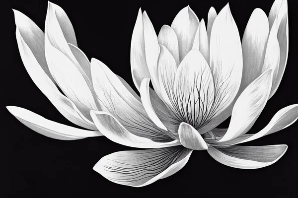 Vonalrajz Illusztráció Fekete Fehér Ropogós Vonalakkal Egy Magnólia Virág — Stock Fotó