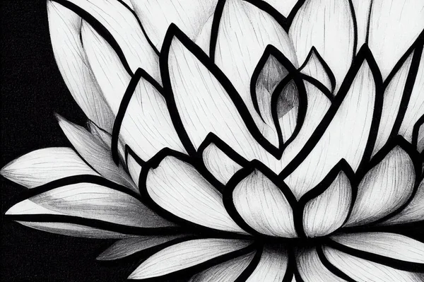 Kresba Čáry Ilustrace Černá Bílá Křupavými Čárami Lotosový Květ — Stock fotografie