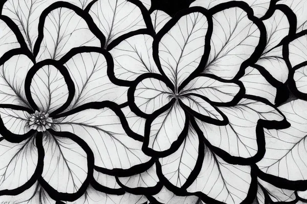 折れ線で線画イラスト 黒と白 ベゴニアの花 — ストック写真