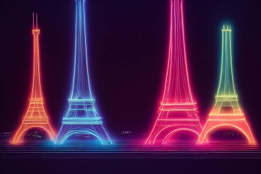 Parlak parlak cam tüplerin ya da nadir bulunan neon ya da diğer gazları içeren ampullerin neon ışıklandırması. Neon ışıklandırması Eyfel Kulesi örnekleri.