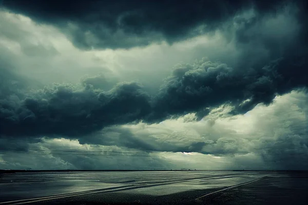 Kreative Illustration Von Wolken Himmel Gewitterwolken Mit Rauchschwaden Strand — Stockfoto
