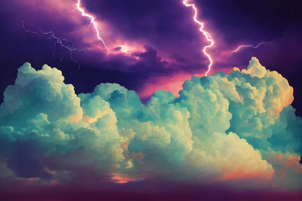Gökyüzündeki Bulutların Yaratıcı Çizimi Renkli Şimşek Fırtına Bulutları — Stok fotoğraf