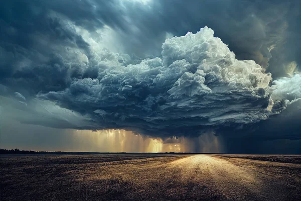 Kreativní Ilustrace Mraků Obloze Ominous Storm Clouds Lonely Road — Stock fotografie