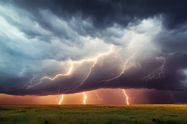 Gökyüzündeki Bulutların Yaratıcı Çizimi Yeşil Bir Tarlada Fırtına Bulutları Işık — Stok fotoğraf