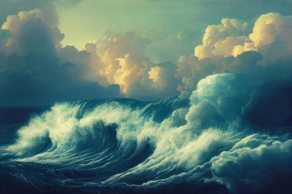 Kreative Illustration Von Wolken Himmel Wolken Über Einem Stürmischen Meer — Stockfoto
