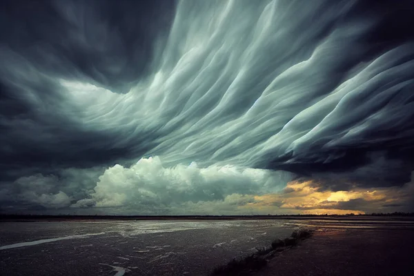 Kreatywna Ilustracja Chmur Niebie Burza Chmury Plaży — Zdjęcie stockowe