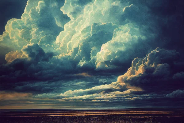 Gökyüzündeki Bulutların Yaratıcı Çizimi Kara Üzerinde Fırtına Bulutları — Stok fotoğraf