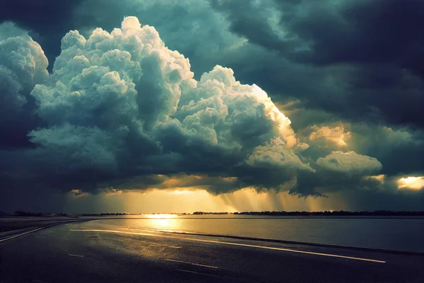 Kreative Illustration Von Wolken Himmel Wolken Über Einem Strand Frühen — Stockfoto