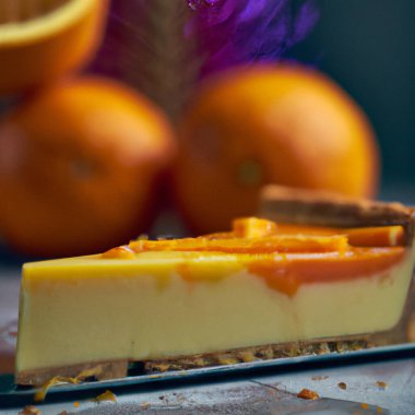 Pürüzsüz ve lezzetli portakallı cheesecake 'in yemek çizimi.