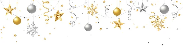 Tatil Süsü Noel Altını Gümüş Çerçeve Vektör Arkaplanı Beyaz Üzerine — Stok Vektör