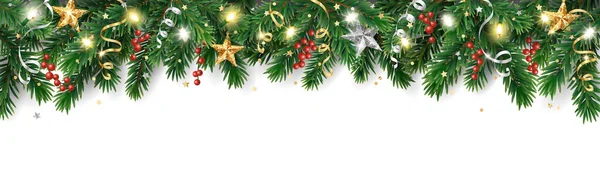 Weihnachtsbanner Mit Christbaumschmuck Feiertagsgrenze Girlande Mit Ornamenten Festlicher Rahmen Isoliert — Stockvektor