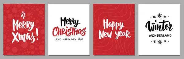 Zestaw Kartek Świątecznych Noworocznych Ręcznie Rysowane Wesołych Świąt Tekst Wakacyjne — Wektor stockowy