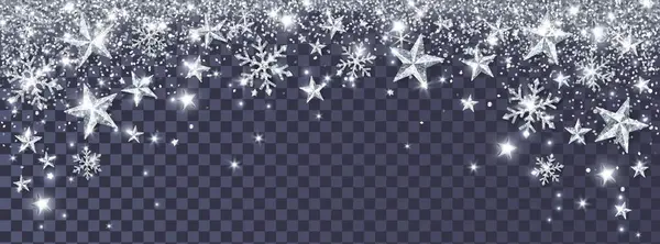 Férias Espumante Decoração Prata Queda Poeira Brilhante Estrelas Flocos Neve — Vetor de Stock