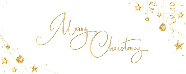 Kerstspandoek Gouden Glitter Decoratie Met Hand Geschreven Vrolijk Kerstbericht Vakantierand Rechtenvrije Stockillustraties