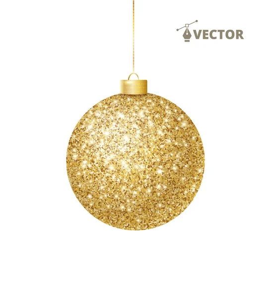 Elszigetelt Fehér Arany Labdát Karácsonyi Lóg Csillogó Glitter Textúra Csecsebecse Jogdíjmentes Stock Illusztrációk