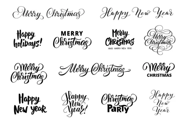 Set Handgeschriebener Kalligraphie Weihnachten Urlaubswünsche Für Die Wintersaison Schwarze Typografie lizenzfreie Stockillustrationen