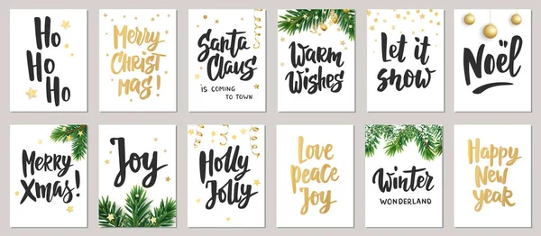 Natal Ano Novo Cartões Saudação Feriado Desejos Natalícios Letras Escova Vetores De Stock Royalty-Free