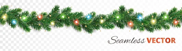 Χριστουγεννιάτικο Δέντρο Γιρλάντα Απομονωμένη Στο Λευκό Μπορεί Επαναληφθεί Απρόσκοπτα Οριζόντια — Διανυσματικό Αρχείο