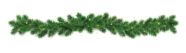 Vánoční Věnec Izolovaný Bílém Realistické Borovicové Větve Zlatou Konfetační Dekorací — Stockový vektor