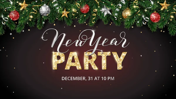 New Year Party Banner Golden Sparkling Glitter Party Text New — Stock Vector