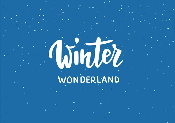 Niebieskie Tło Opadającym Efektem Śniegu Winter Wonderland Ręcznie Rysowane Tekst — Wektor stockowy