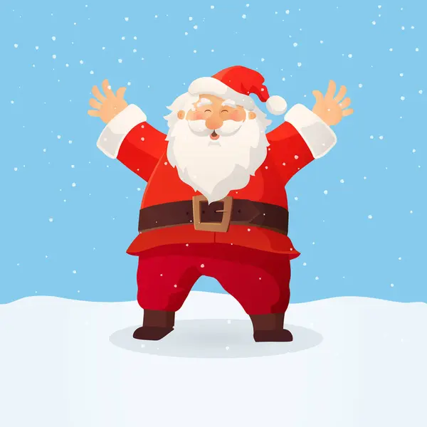 Рождеством Смешной Мультяшный Санта Клаус Улыбается Машет Рукой Зимние Праздники — стоковый вектор