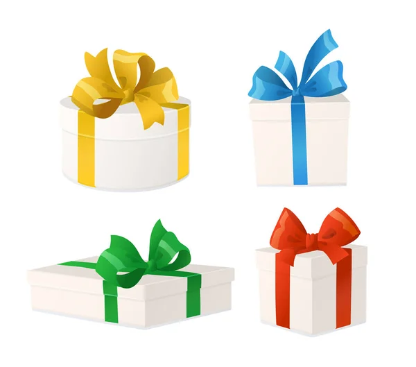 Cartoon Gift Boxes Bows Isolated White Background Holiday Presents Vector — Stock Vector