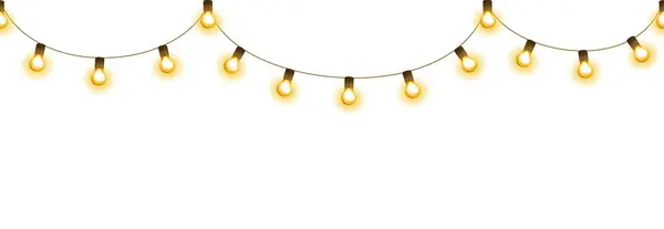電球ガーランド 絶縁ベクトル装飾 黄金のクリスマスライトの文字列 ライトアップされた休日の境界線 輝くランプのフレーム 結婚式や誕生日のカード 新年のバナー パーティーポスターのために — ストックベクタ