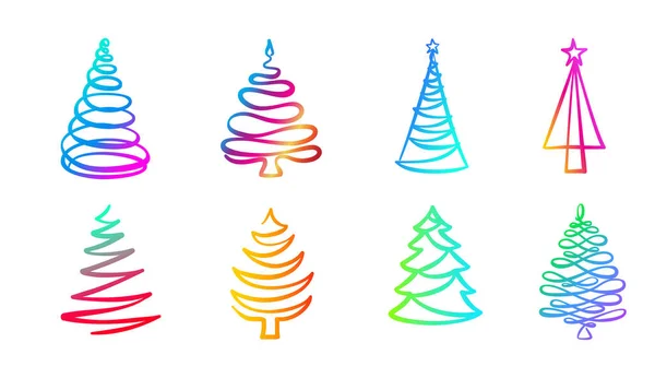 Kerst Boom Illustratie Levendige Gradiënt Kleur Lijntekening Fir Boom Symbool — Stockvector