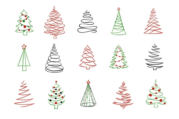 Kerstboom Lijn Tekening Fir Boom Symbool Vector Icoon Vakantie Design — Stockvector