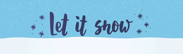 雪のテキスト 手描きのブラシレタリング ホリデー挨拶の引用 雪が降った背景 クリスマスや新年のカード ヘッダー ギフトタグ ラベルに最適です ベクター — ストックベクタ