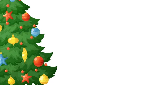 Kerst Achtergrond Frame Cartoon Kerstboom Geïsoleerd Wit Wintervakantie Decoraties Met — Stockvector