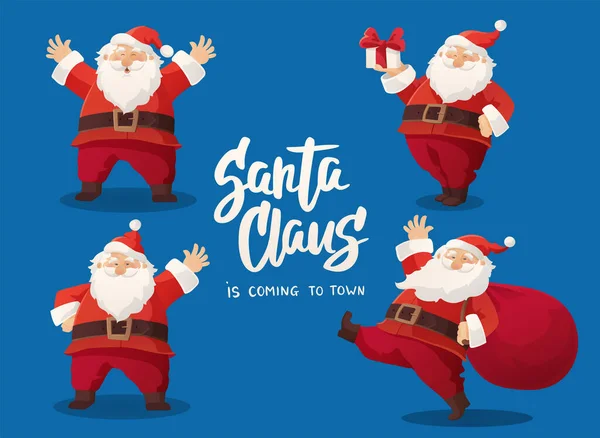 Conjunto Ilustraciones Vectoriales Dibujos Animados Santa Claus Feliz Santa Con — Vector de stock