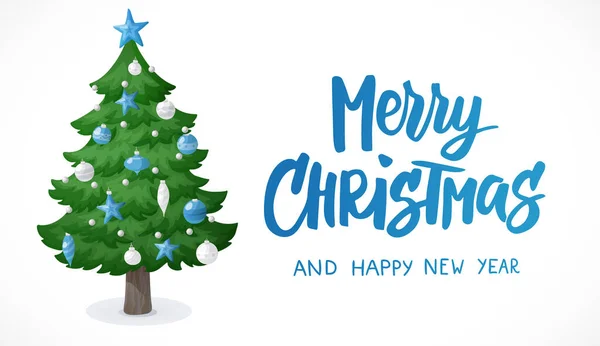 Veselé Vánoce Kreslený Vánoční Stromek Izolované Bílém Pozadí Zimní Prázdninové — Stockový vektor