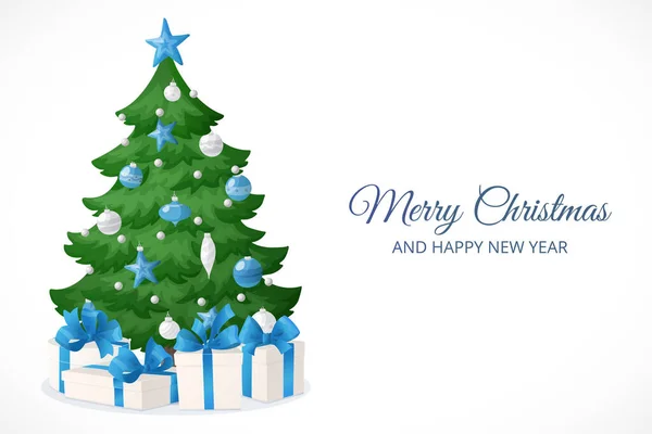 Feliz Cartão Natal Árvore Natal Dos Desenhos Animados Com Presentes — Vetor de Stock