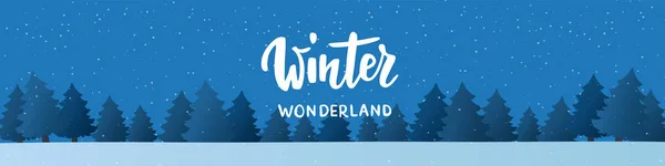 Winter Landscape Forest Snowfall Night Cartoon Christmas Trees Snow Holiday — Stock Vector