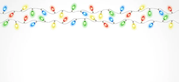 Kerstverlichting Vectordecoratie Kleurrijke Vakantierand Frame Met Lampen Winterseizoen Feestelijke Verlichte — Stockvector