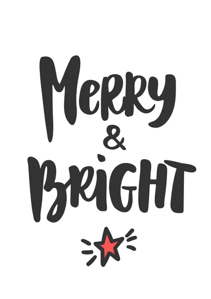 Jednoduché Vánoční Přání Ručně Kreslený Text Hvězdný Symbol Izolovaný Bílo Stock Ilustrace