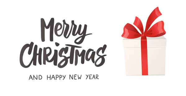 Feliz Cartão Natal Caixa Presente Dos Desenhos Animados Com Arco Vetor De Stock