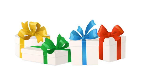 Cartoon Geschenkboxen Mit Schleifen Isoliert Auf Weißem Hintergrund Weihnachtsgeschenke Vektorillustration lizenzfreie Stockillustrationen