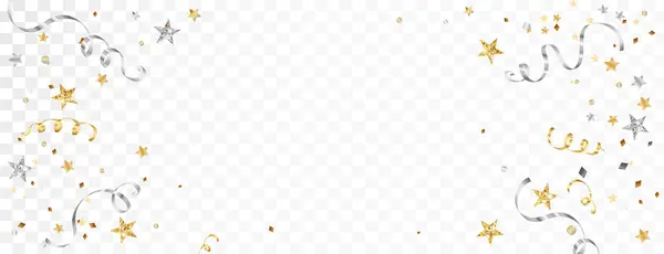 Праздничный Фон Изолированными Лентами Падение Конфетти Праздничная Граница Золотые Серебряные Лицензионные Стоковые Иллюстрации