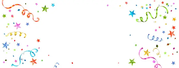 Viering Achtergrond Met Linten Geïsoleerd Wit Vallende Confetti Vakantiegrens Kleurrijke Vectorbeelden