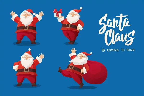 Набір Мультфільмів Векторні Ілюстрації Діда Мороза Щасливий Санта Подарунком Сумкою Стоковий вектор