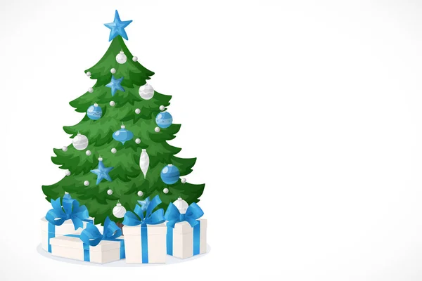 Cartoon Christmas Tree Presents Isolated White Decorations Blue White Stars Royalty Free Stock Vectors